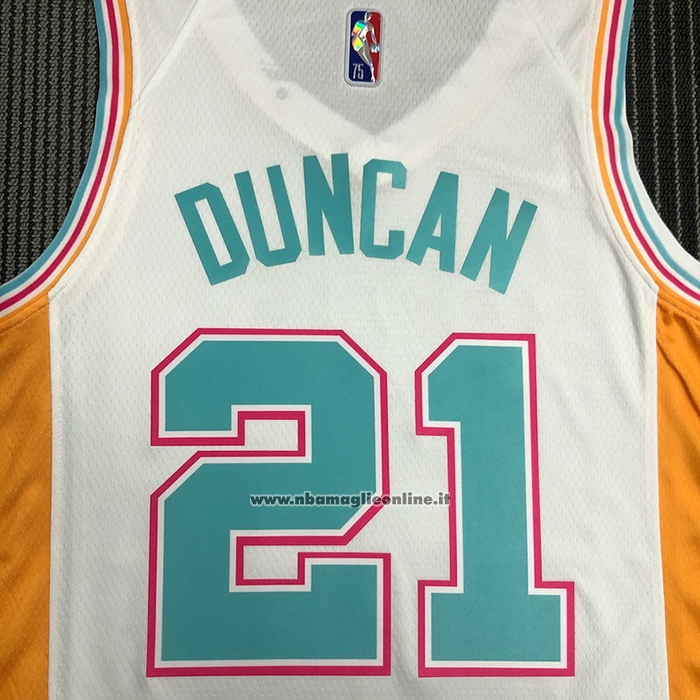 Maglia San Antonio Spurs Tim Duncan #21 Citta 2021-22 Bianco
